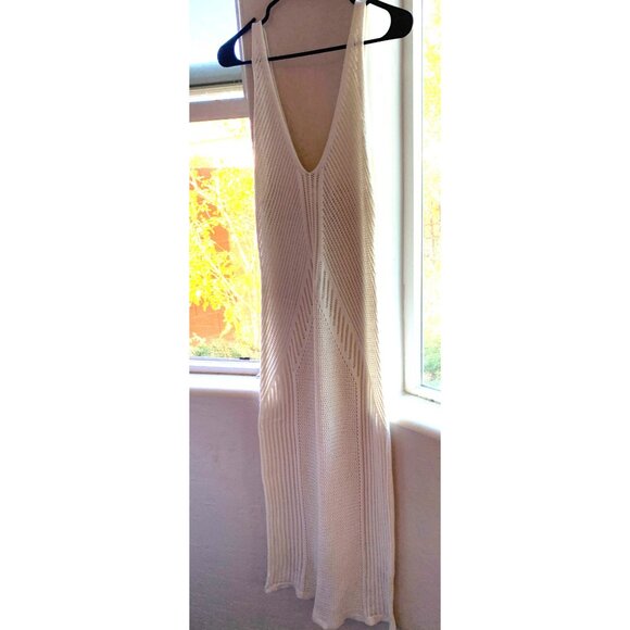 H&M Crochet Swim Cover-Up V-Neck Tank maxi Dress Cream L RR10485 GUC Sheer EUC - Picture 14 of 16